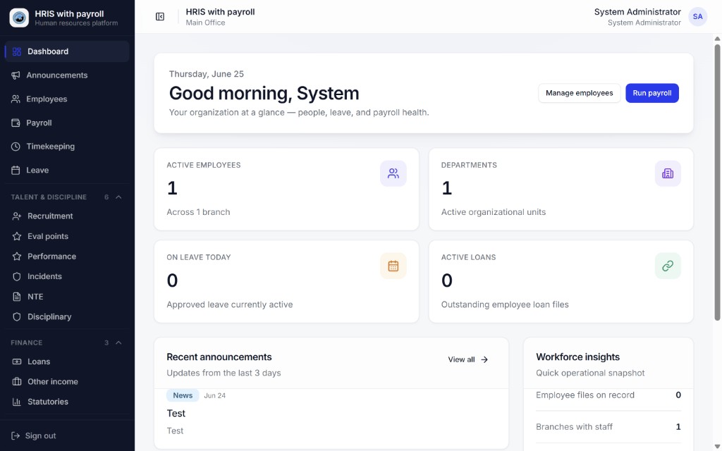 HRIS with Payroll screenshot